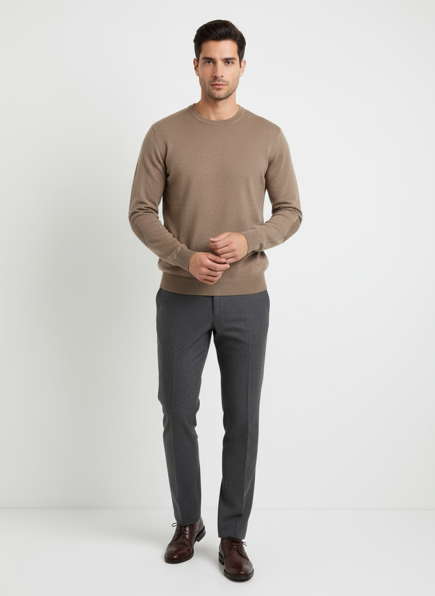 Cashmere Company maglia uomo marrone, girocollo, cashmere e lana , Made in Italy