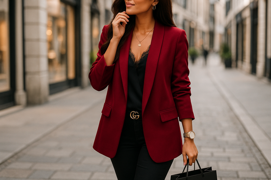 Giacca rossa modella shopping