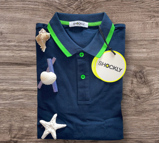 Shockly Polo Uomo blu inserti Fluo SC-50% manica corta