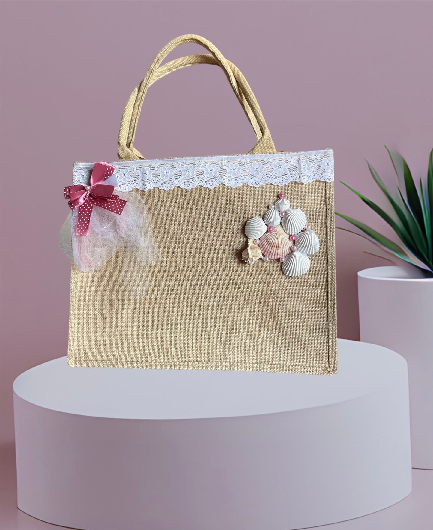 Borsa Mare Donna Maxi in juta decorato a mano