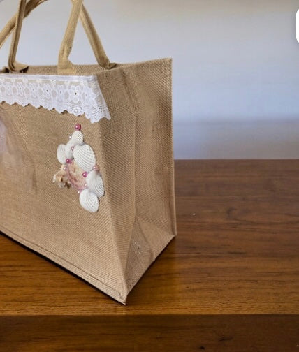 Borsa Mare Donna Maxi in juta decorato a mano