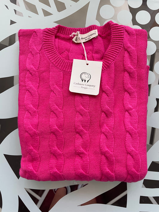 Cashmere Company Maglia Donna Fuxia SC-20% Girocollo Trecce | Lusso Puro: Lana e Cashmere