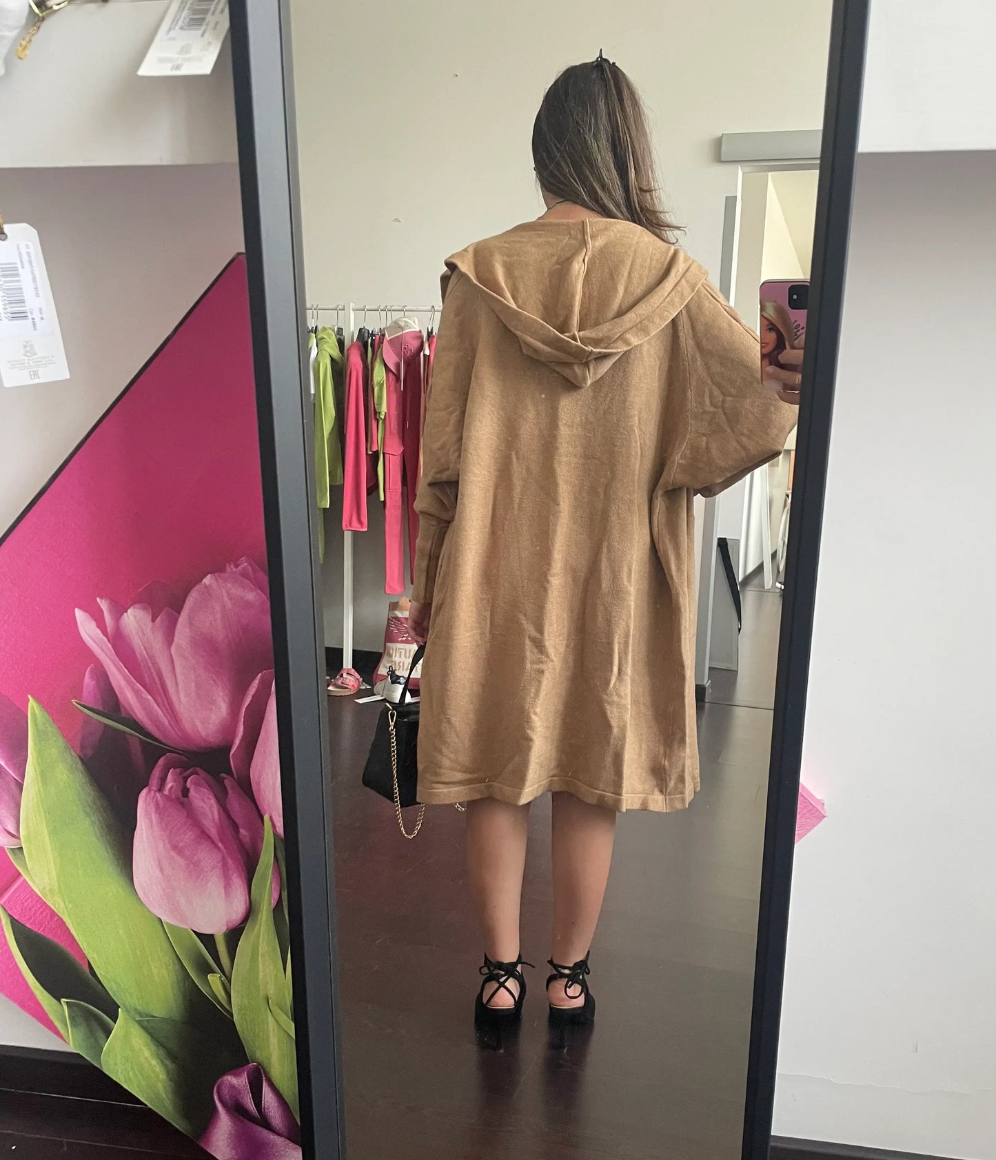 Cardigan Lungo Donna con Cappuccio in Lana Rasata - Giacca Invernale Elegante