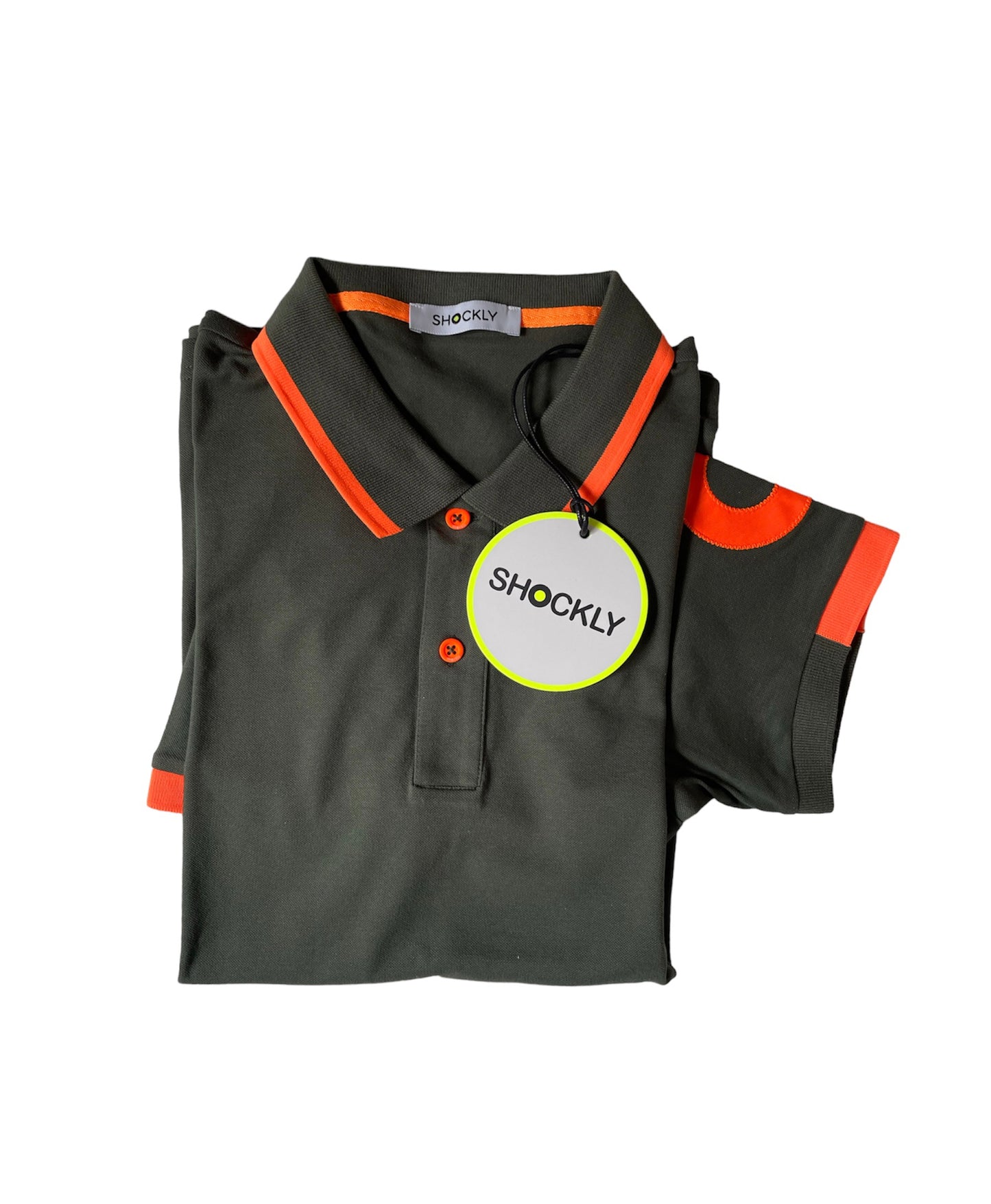 Shockly Polo Uomo verde militare SC-50% inserti Fluo manica corta