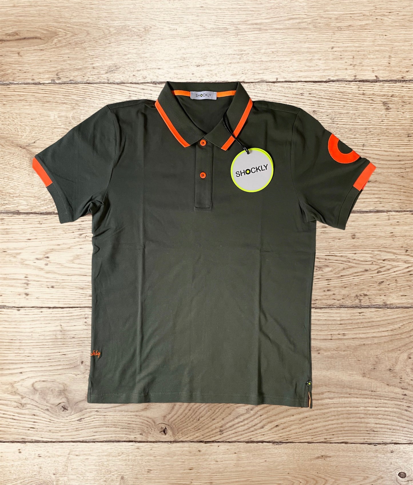 Shockly Polo Uomo verde militare SC-50% inserti Fluo manica corta