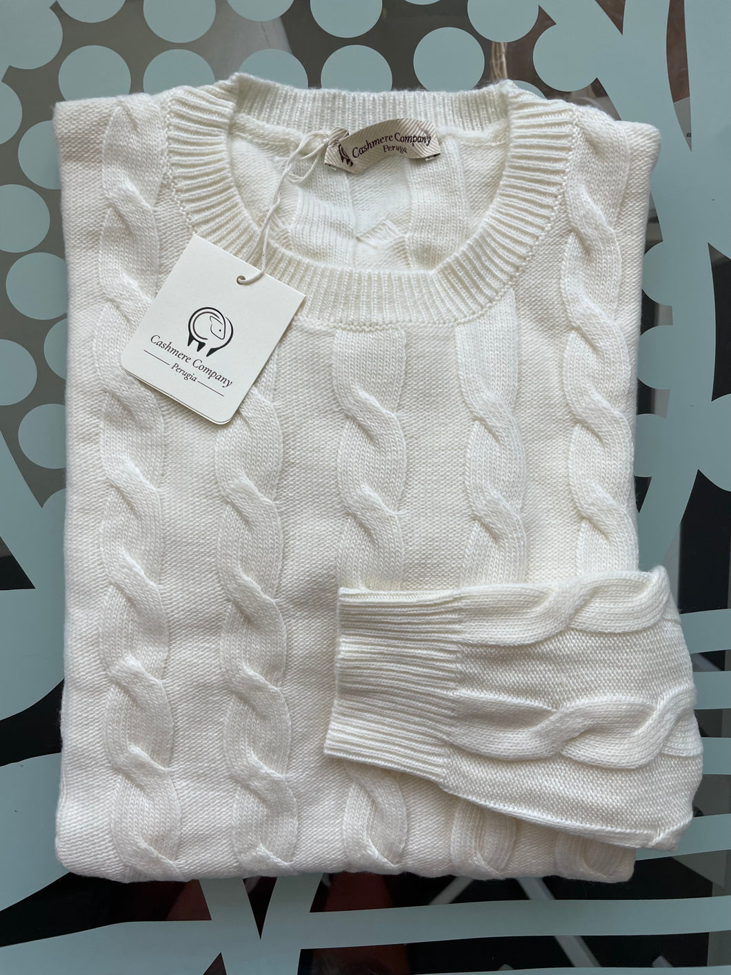 Cashmere Company maglia donna bianco sc-30% girocollo trecce  Cashmere e Lana