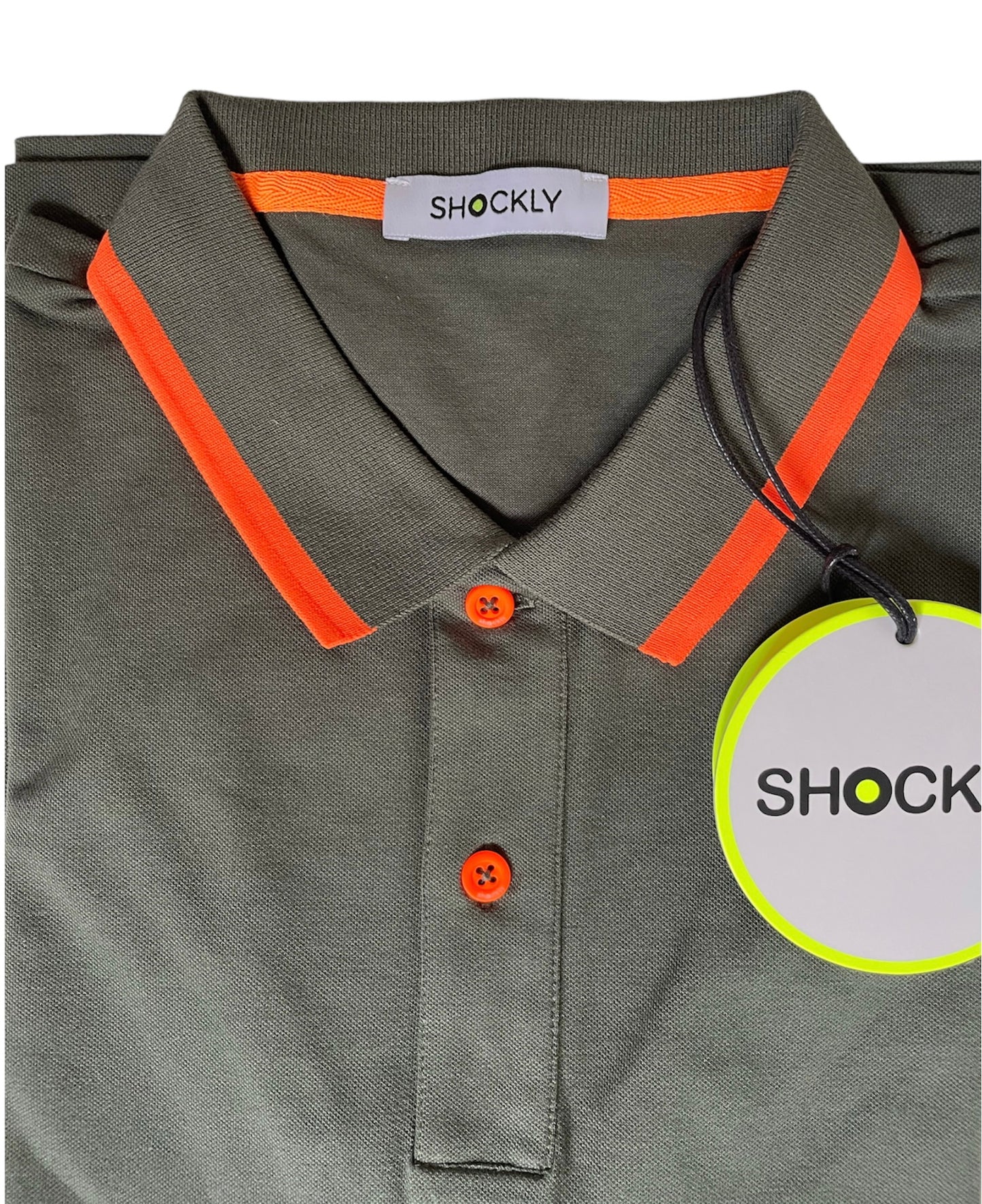 Shockly Polo Uomo verde militare SC-50% inserti Fluo manica corta