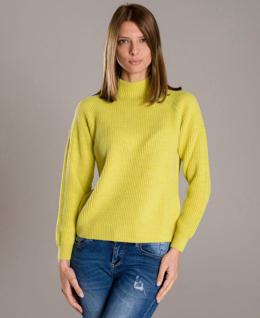 Maglia Dolcevita Donna Giallo Lime Premium Costa Inglese Lana - Vivacità Italiana Made in Italy