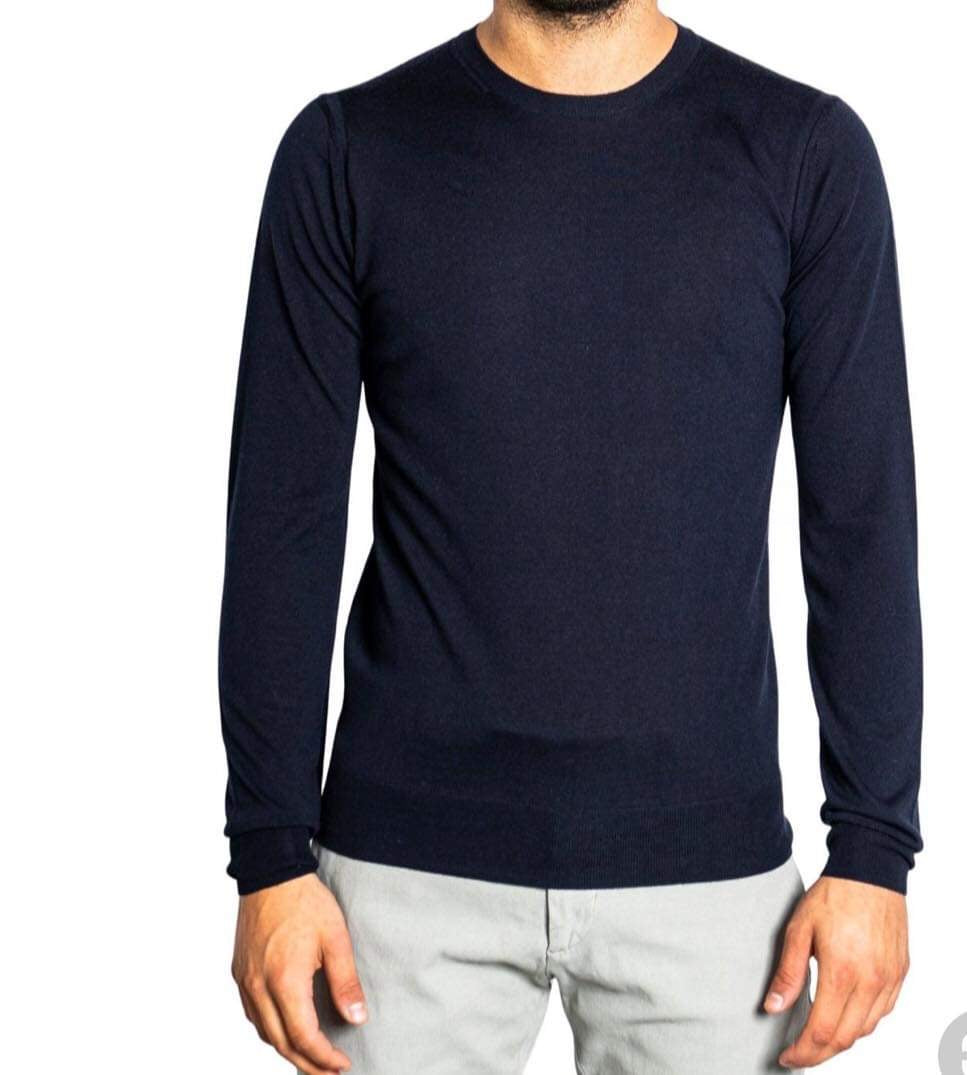 Cashmere Company Maglia Uomo Blu Navy Pullover Girocollo Made in Italy Cashmere e Lana