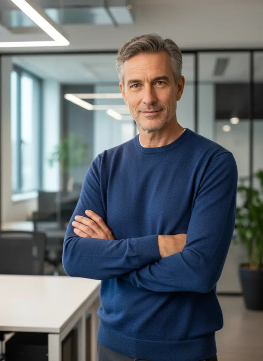 Cashmere Company maglia uomo Blu girocollo  Lana Cashmere e Seta