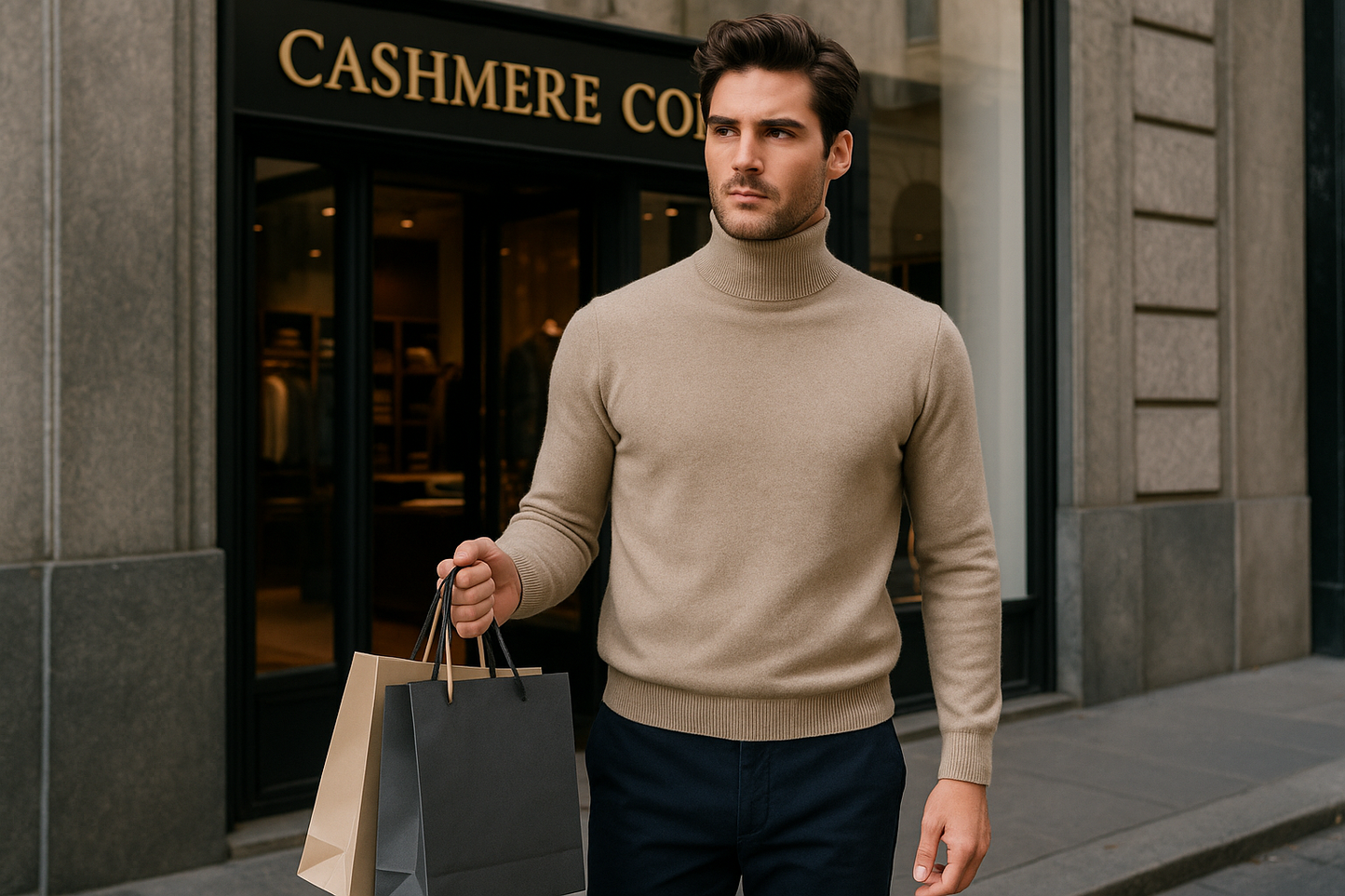 Maglia dolcevita beige Cashmere Company - modello shopping