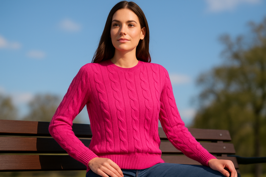 maglia donna fuxia cashmere e lana girocollo trecce Cashmere company Made in Italy