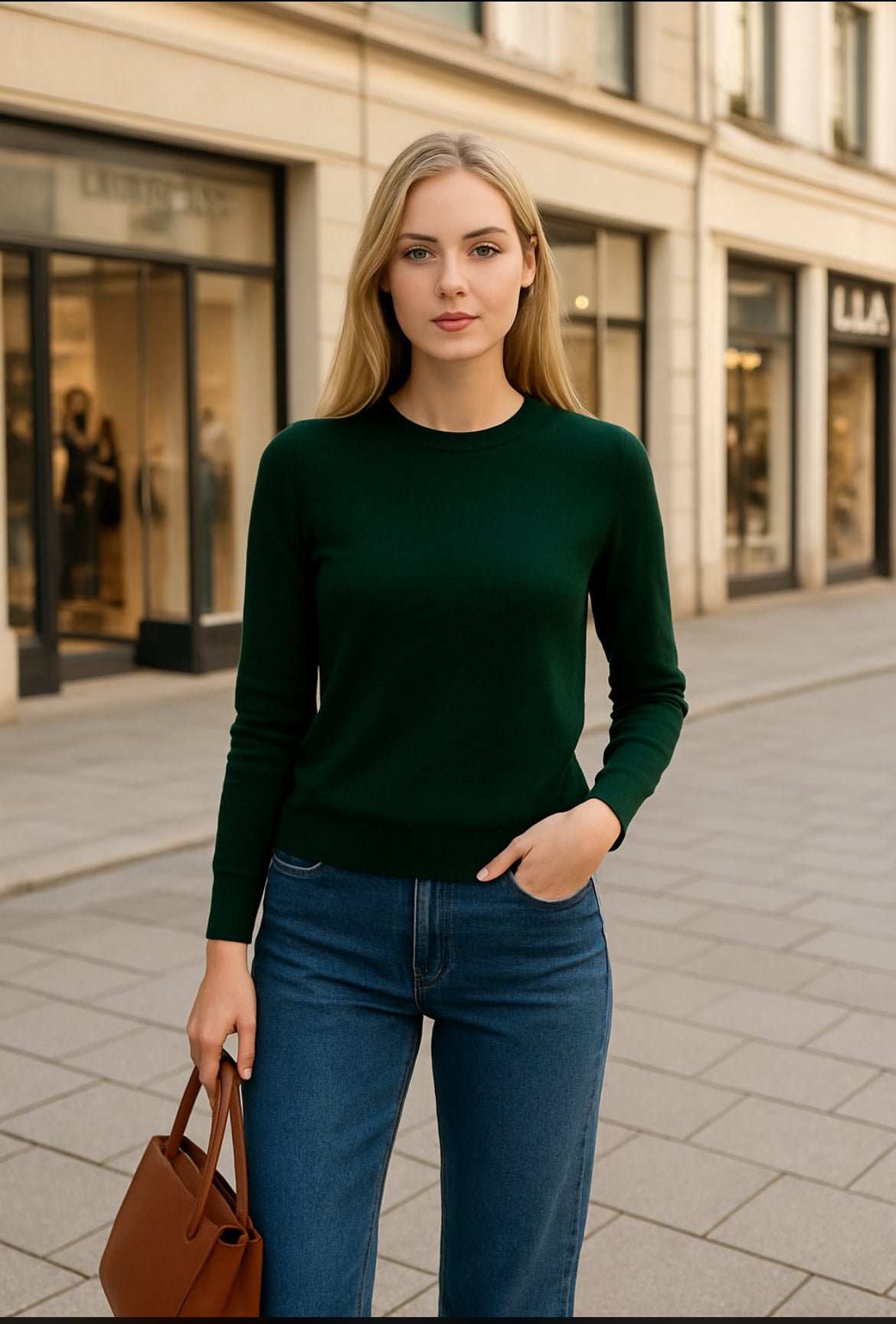 maglia donna verde bottiglia girocollo lana rasata
