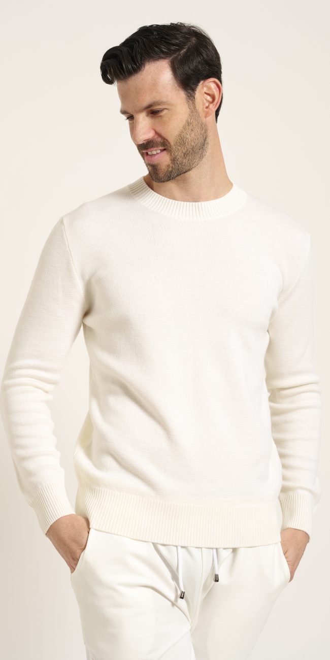 maglia uomo bianco cashmere e lana girocollo made in Italy 