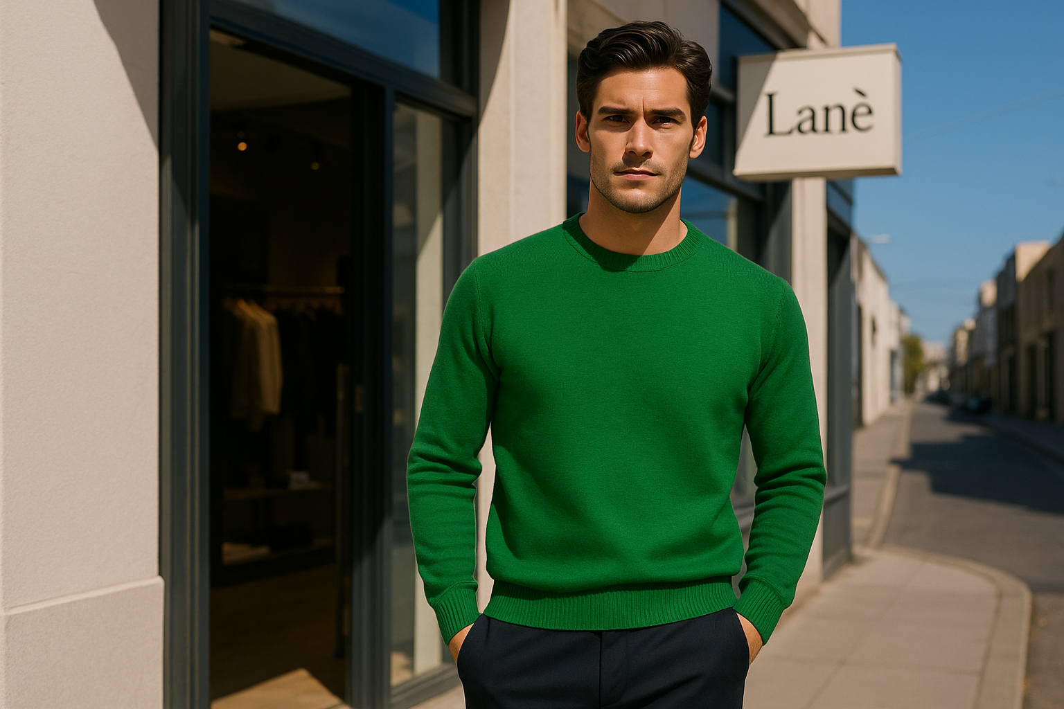 maglia uomo verde prato cashmere e lana girocollo Made in Italy Lanè