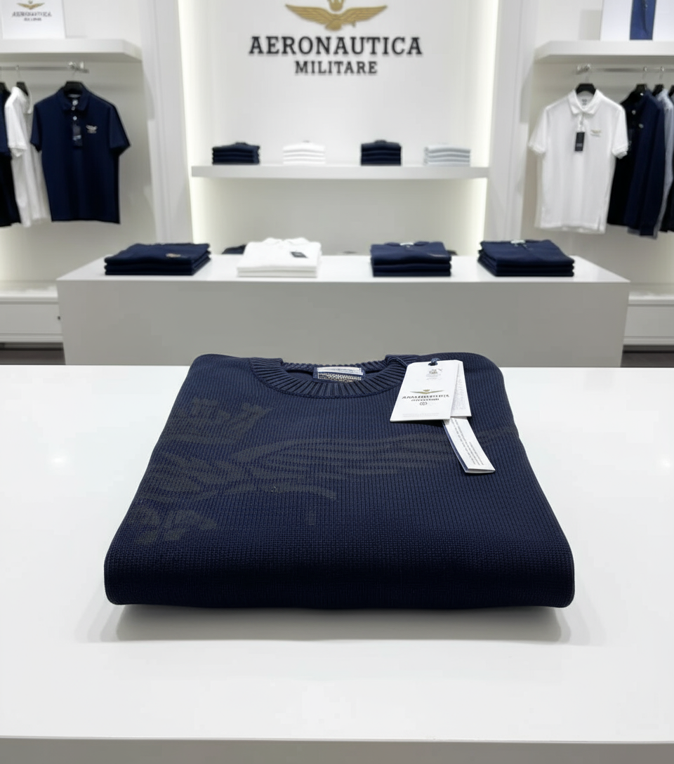 Maglione blu in esposizione