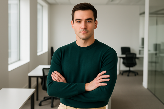 Modello in posa professionale con maglia verde - Posa 1