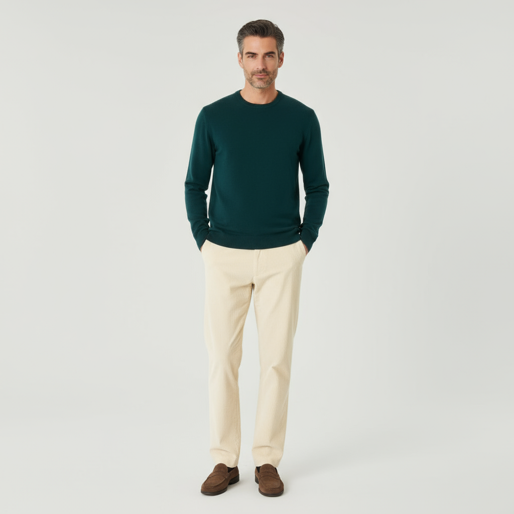 Outfit completo con pantaloni beige