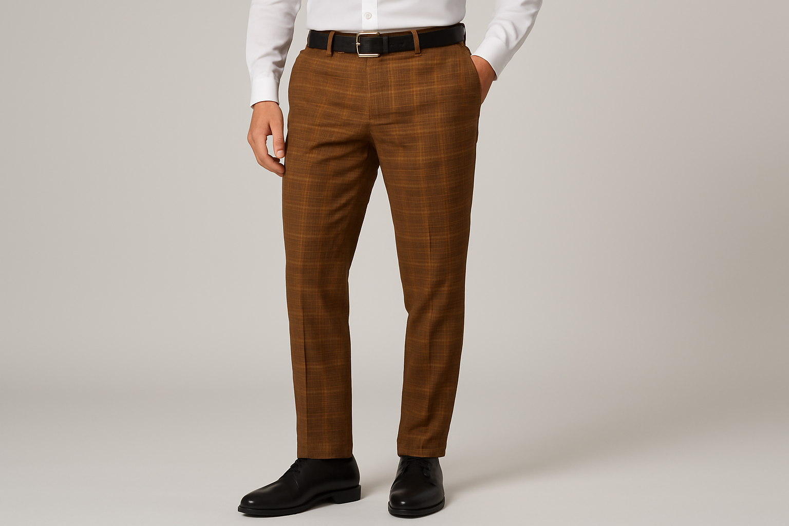 Pantalone a quadri indossato focus
