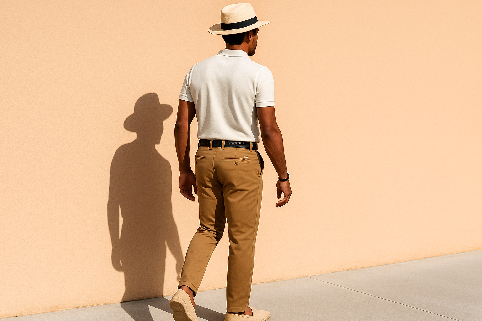Pantalone beige vista posteriore indossato