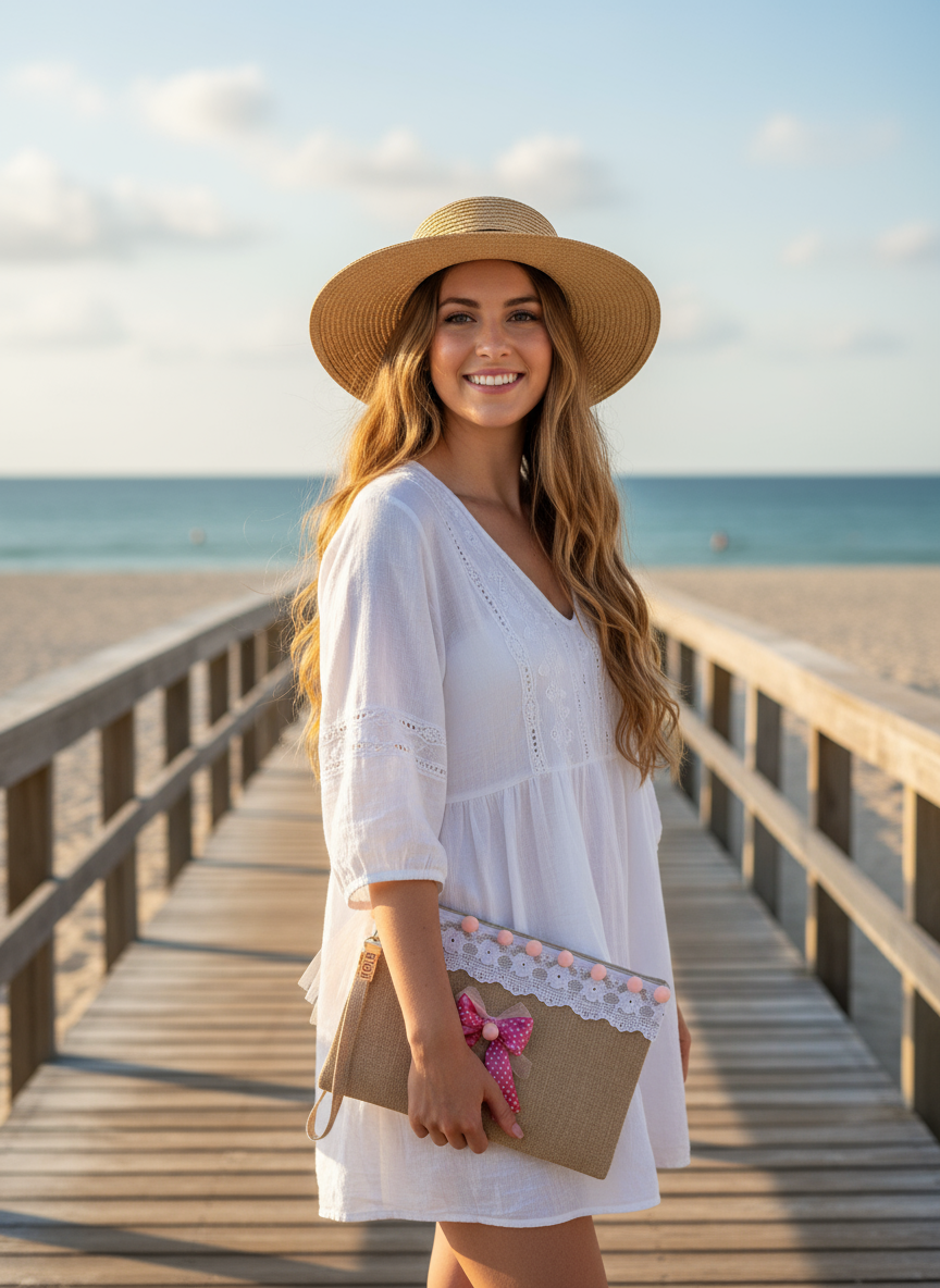 Pochette con ragazza in spiaggia
