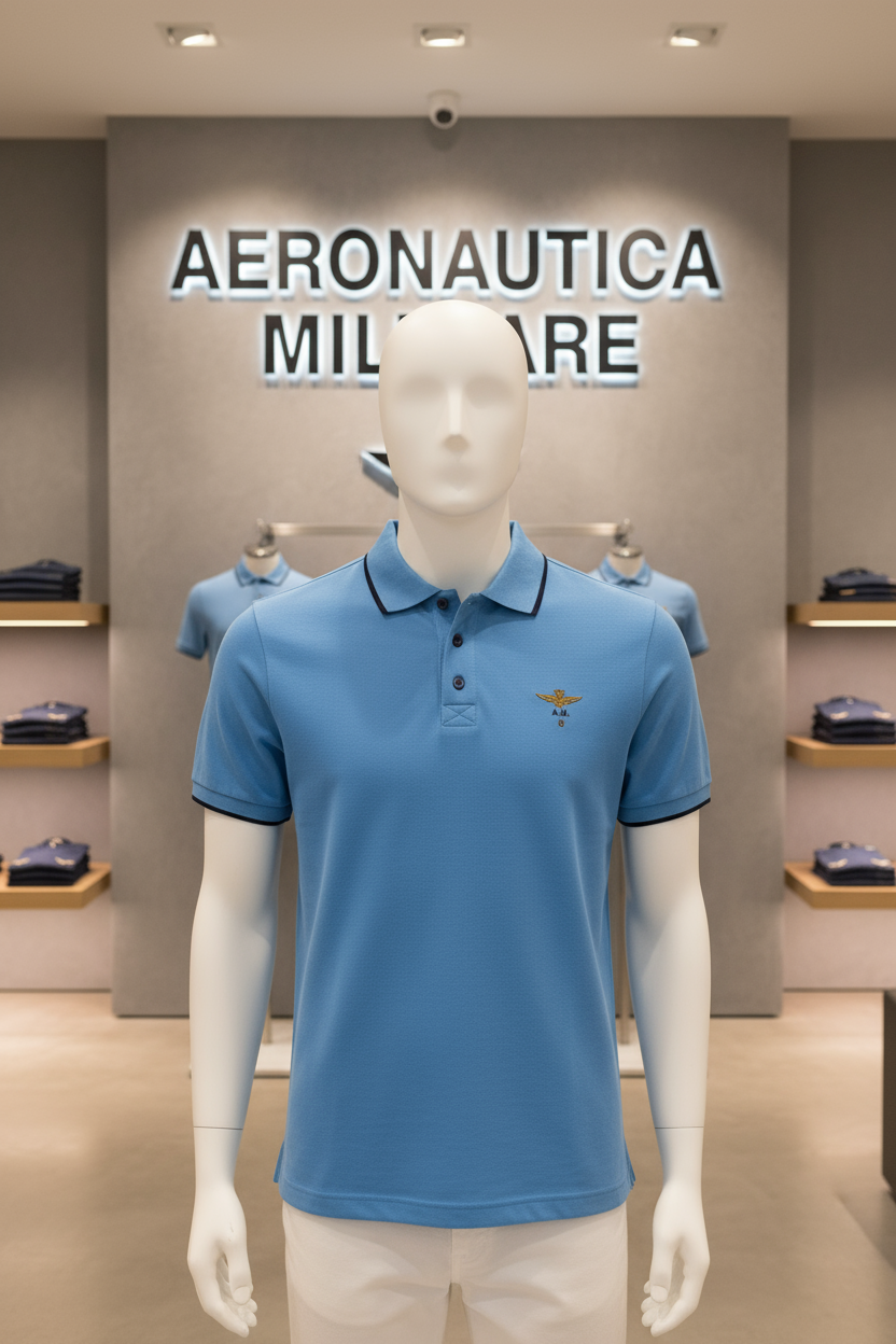 Polo Aeronautica Militare azzurra - Esposizione con insegna