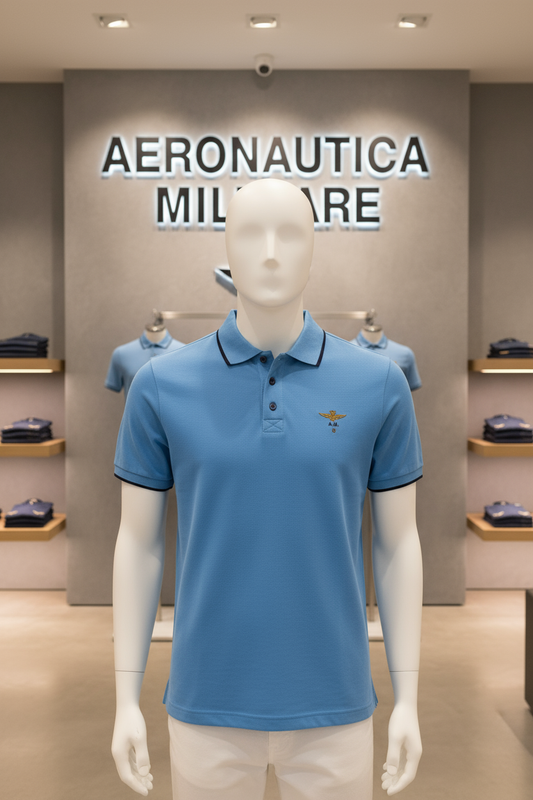 Polo Aeronautica Militare azzurra - Esposizione con insegna