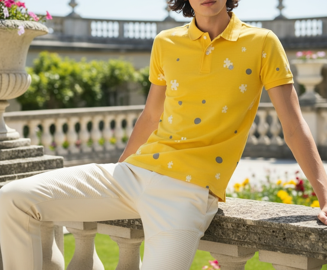 Polo gialla floreale look estivo