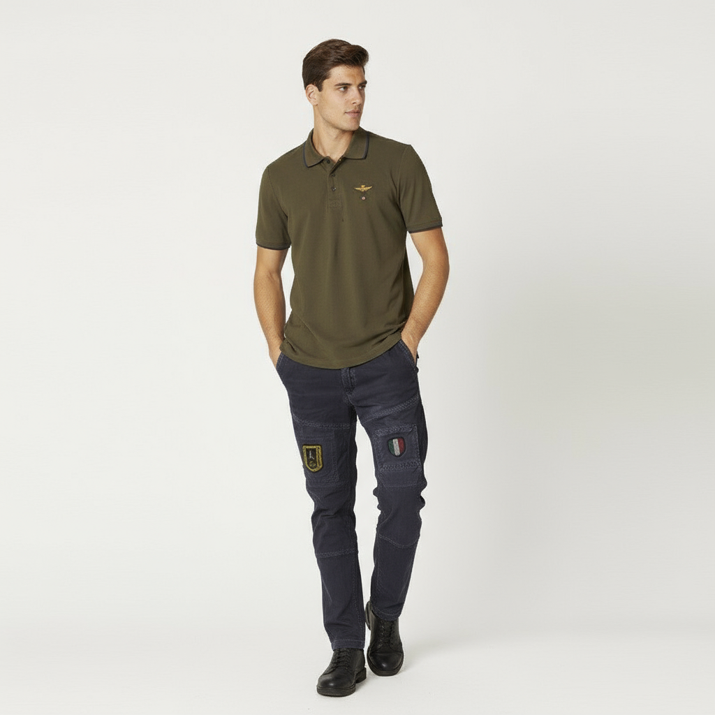 Polo verde militare outfit completo