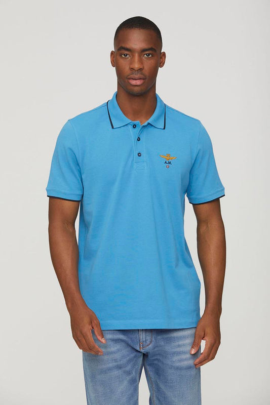polo uomo azzurro aeronautica militare manica corta , estiva , in cotone 