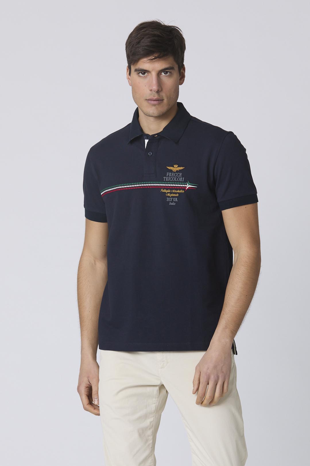 polo uomo blu cotone Aeronautica Militare Frecce Tricolori, manica corta , stile italiano, look casual