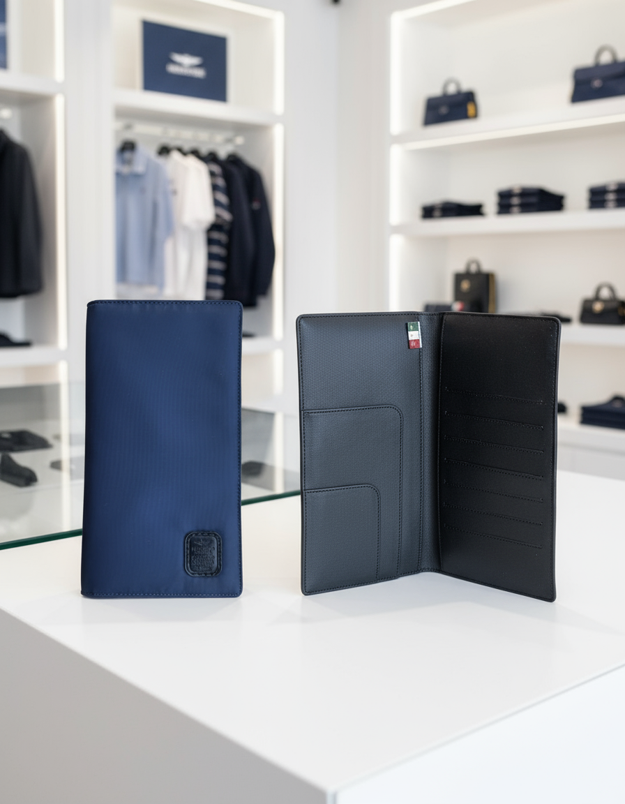 Portacarte chiuso e aperto in negozio