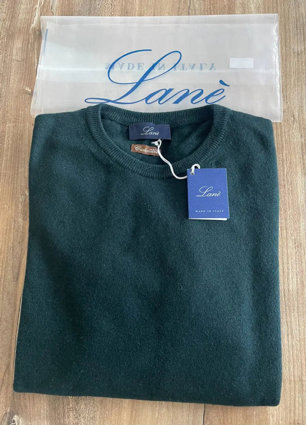 pullover uomo verde bottiglia cashmere e lana made in italy lanè