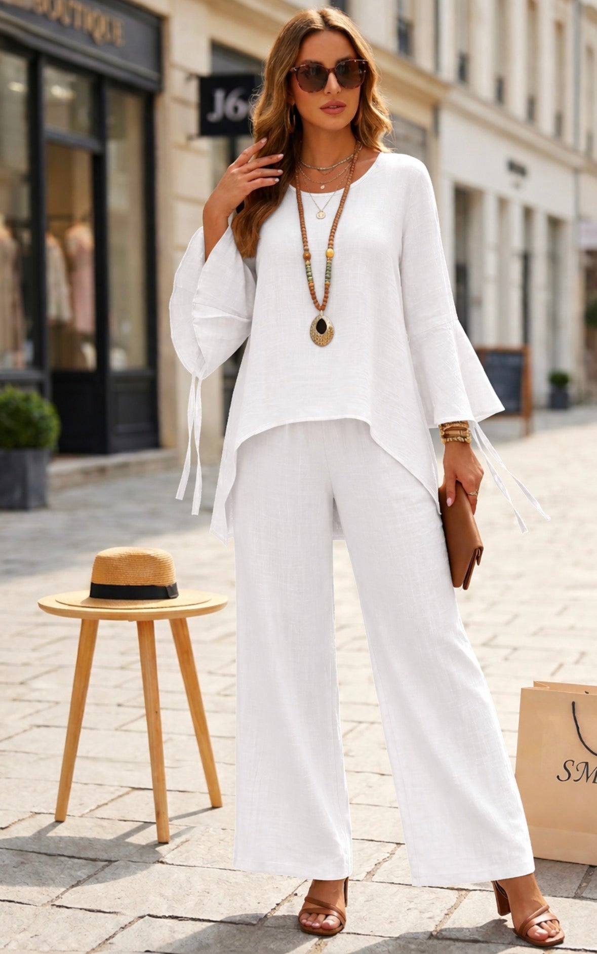 Tuta donna completo estivo maglia e pantalone a palazzo lino e viscosa elegante e leggera