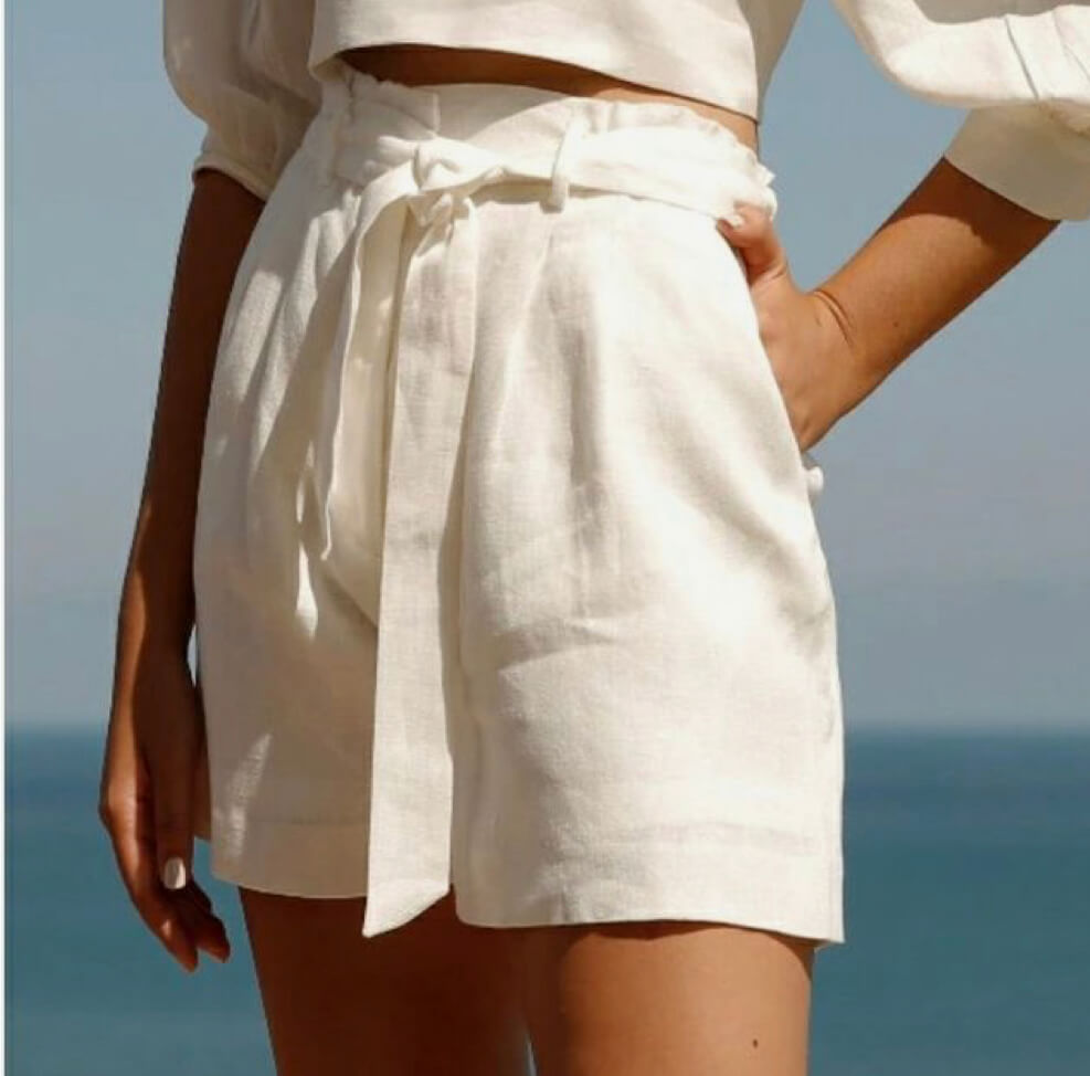SHORTS DONNA BIANCO LINO MADE IN ITALY CASHMERE COMPANY CON TASCHE , LEGGERO E FRESCO PER L'ESTATE
