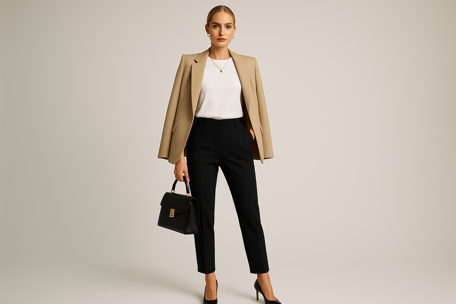T-shirt bianca con look professionale