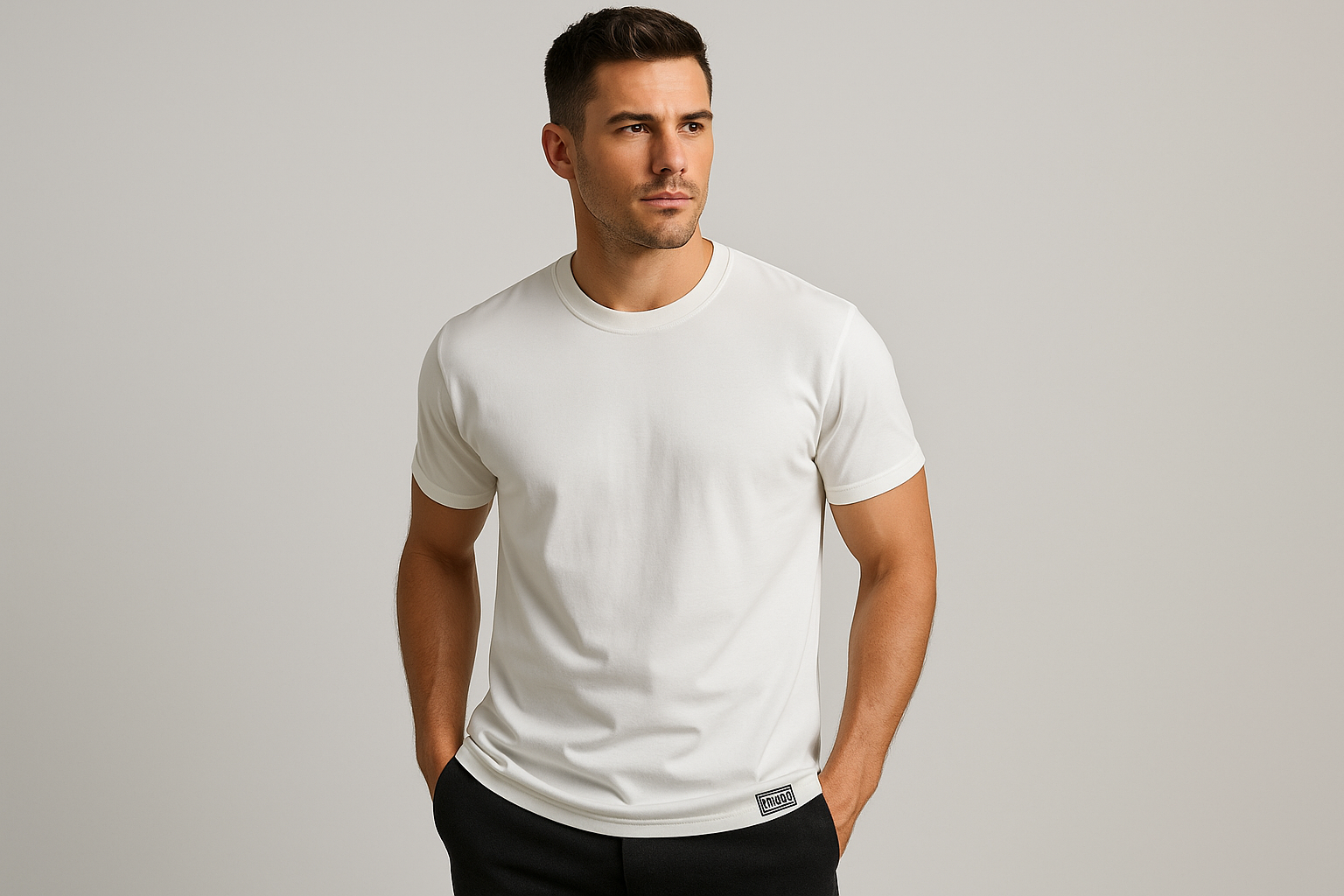 T-shirt bianca Uniform con logo - indossata da modello sportivo