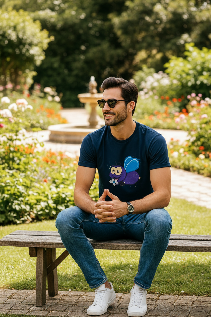 T-shirt blu ape seduto
