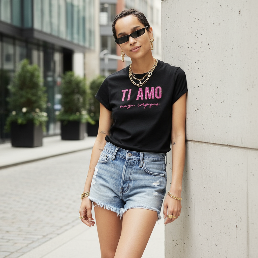T-shirt nera TI AMO senza impegno