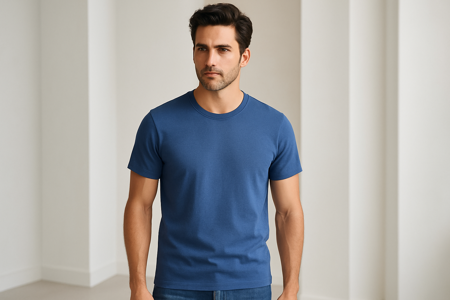 T-shirt uomo blu chiaro cotone - modello alto moro