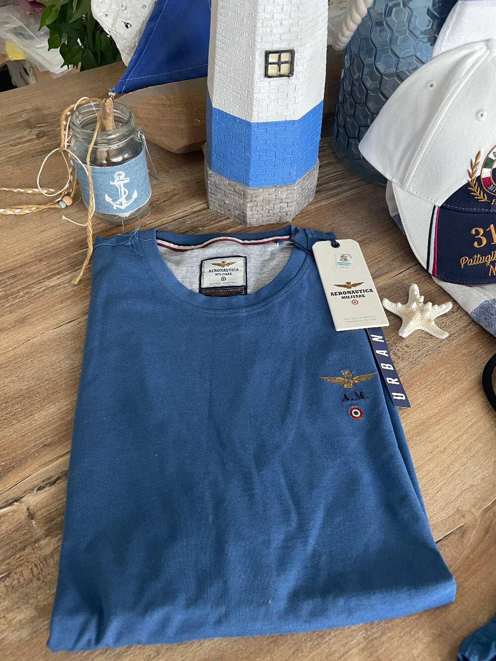 t-shirt uomo bluette aeronautica militare girocollo manica corta cotone, fresca  e leggera 