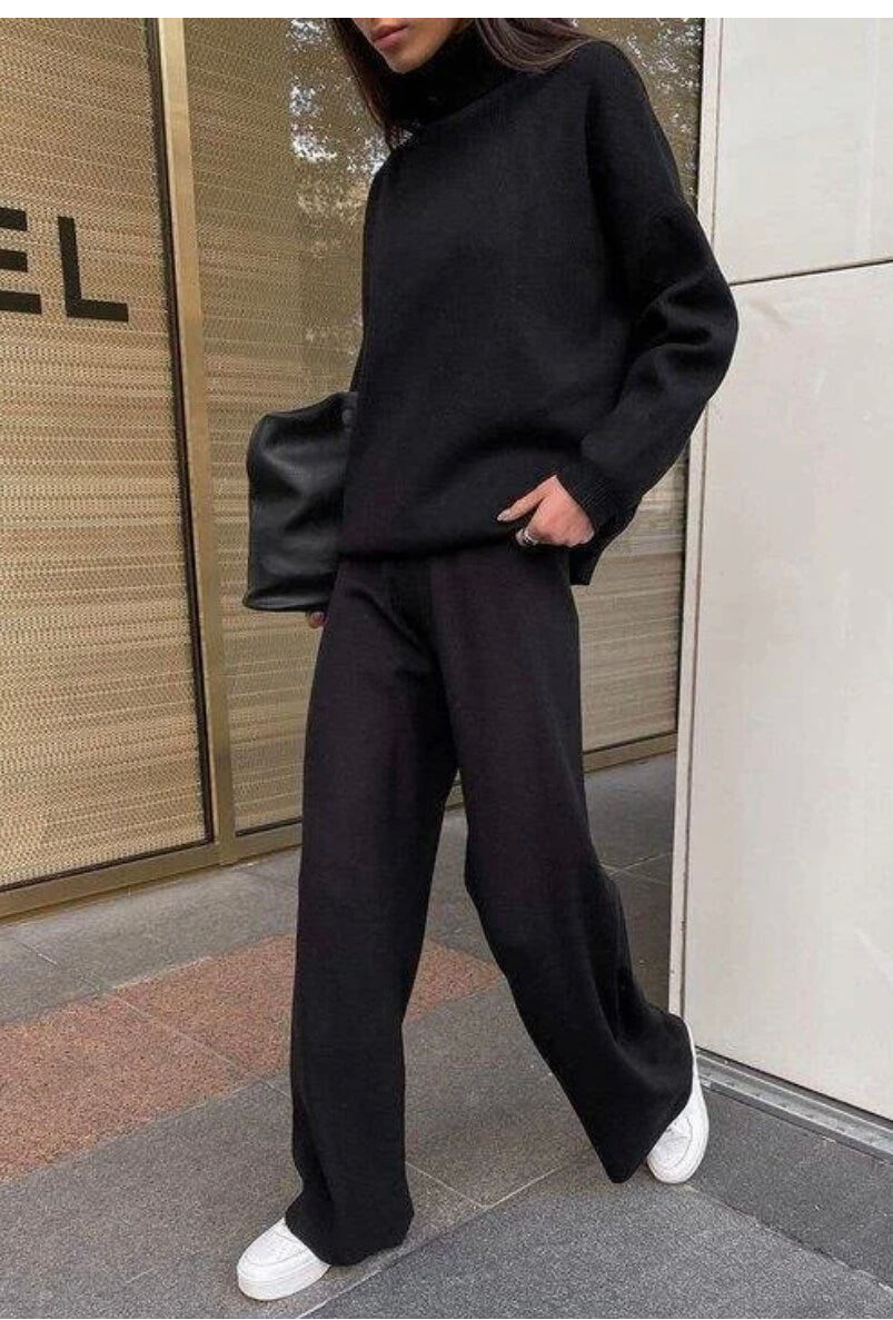 tuta donna completo maglia e pantaloni a palazzo in lana rasata