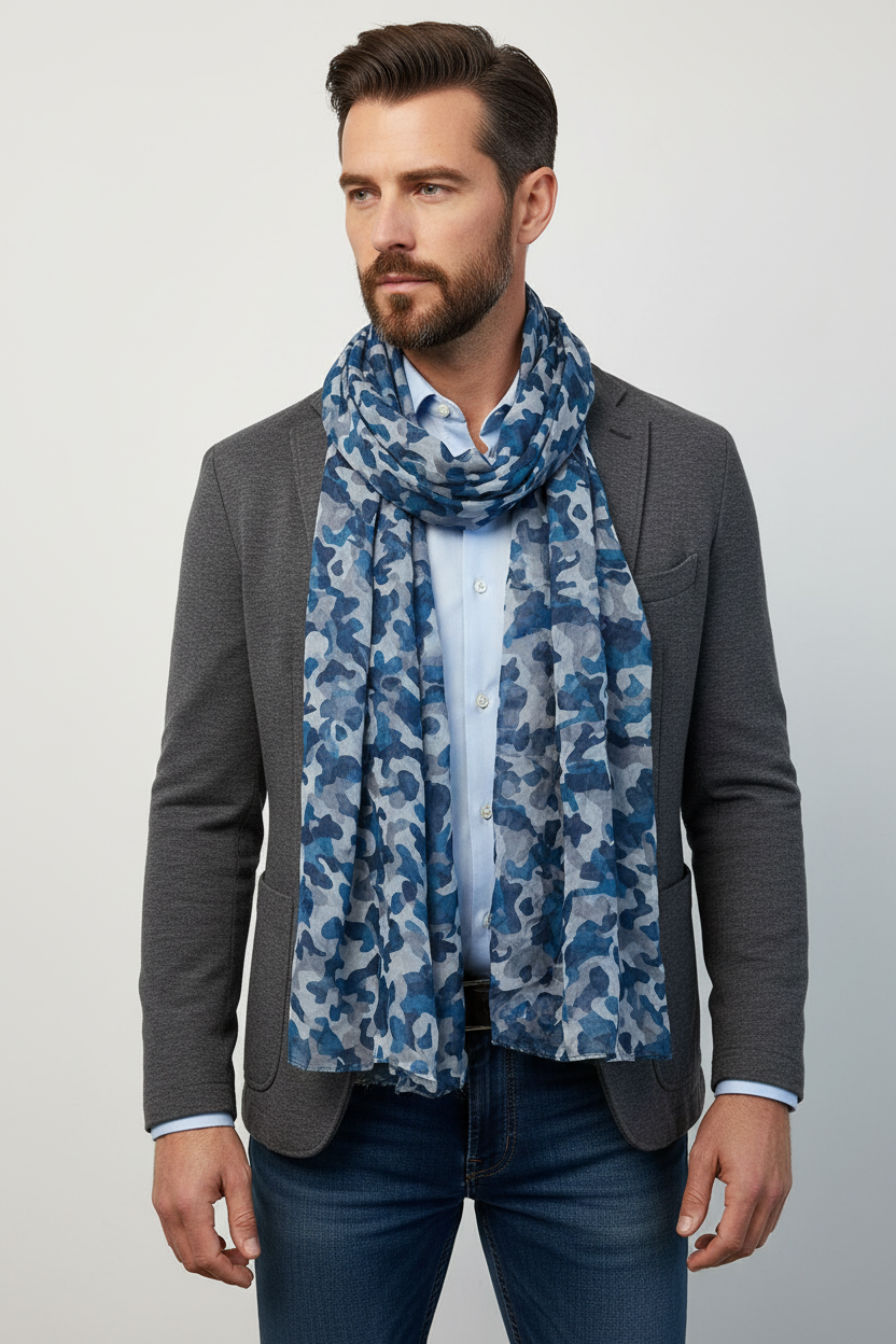 Uomo con sciarpa camouflage