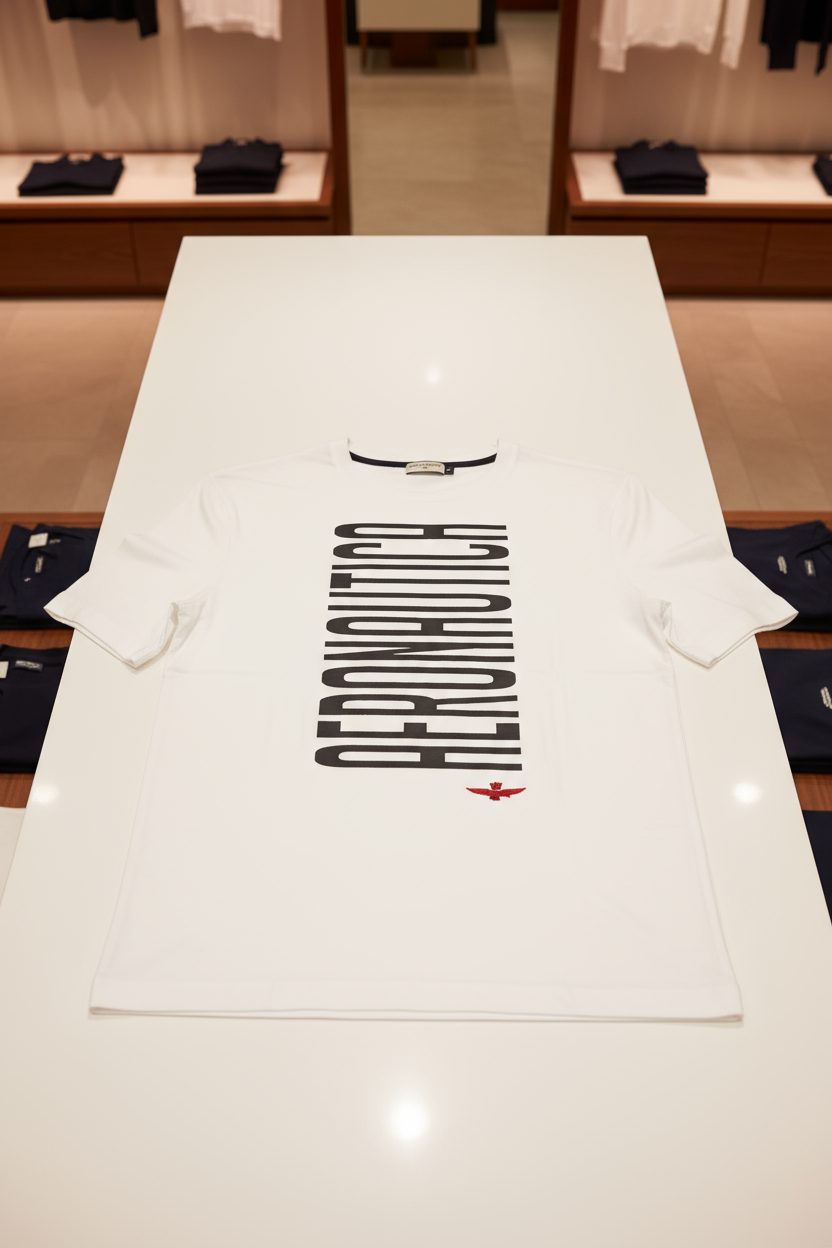 Vista dall'alto della t-shirt aperta sul bancone