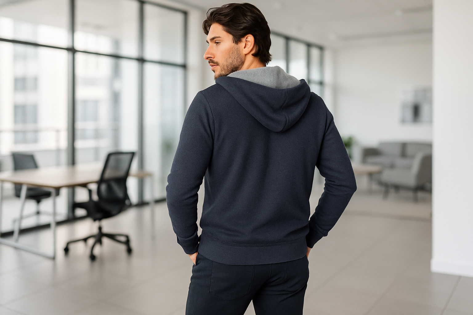 Vista posteriore della maglia full zip con cappuccio