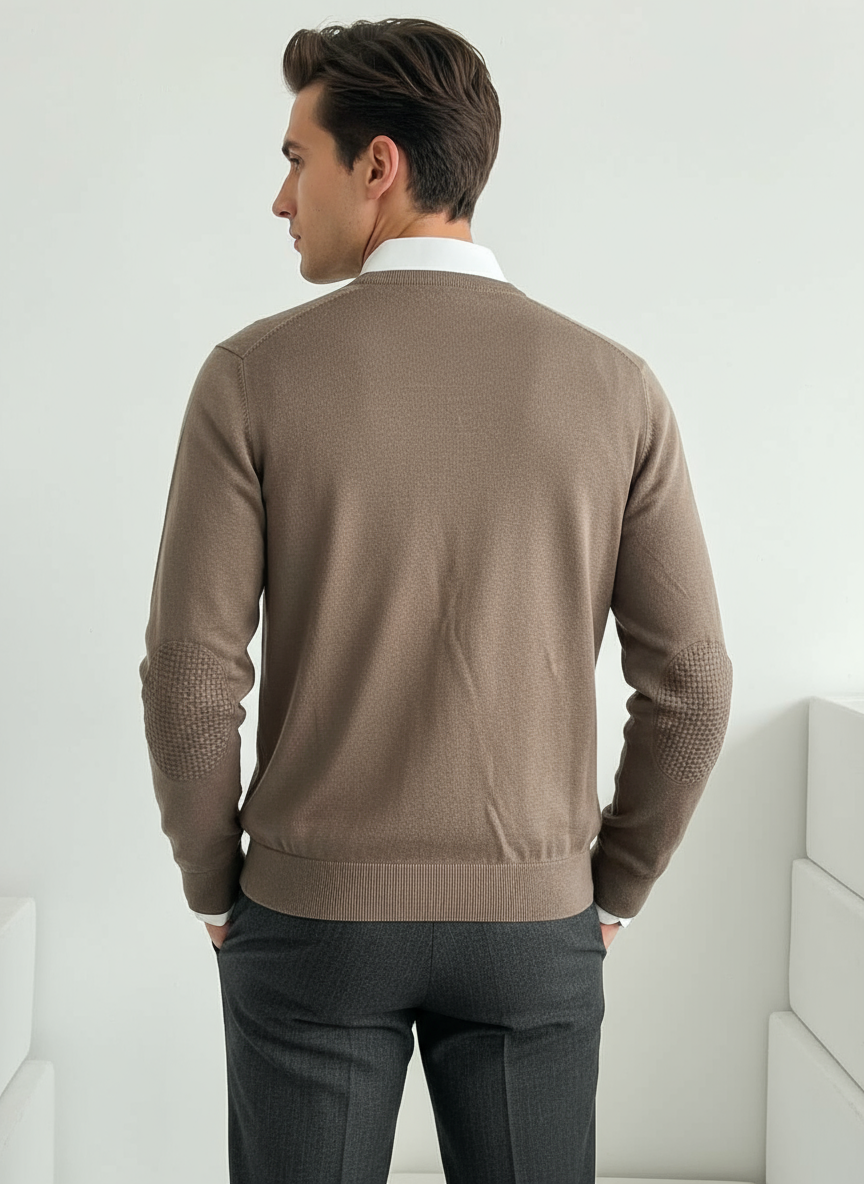 Cashmere Company maglia uomo marrone, girocollo, cashmere e lana , Made in Italy