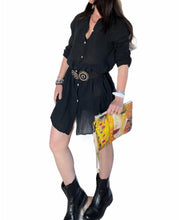 Carica l&#39;immagine nel visualizzatore di Gallery, Vestito donna Stile Positano Sc-50% abito a camicia nero e azzurro
