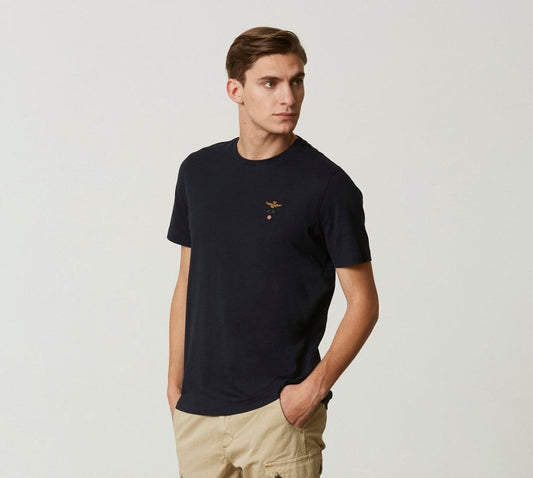 Aeronautica Militare T-shirt basic uomo blu  Girocollo manica corta, cotone girocollo