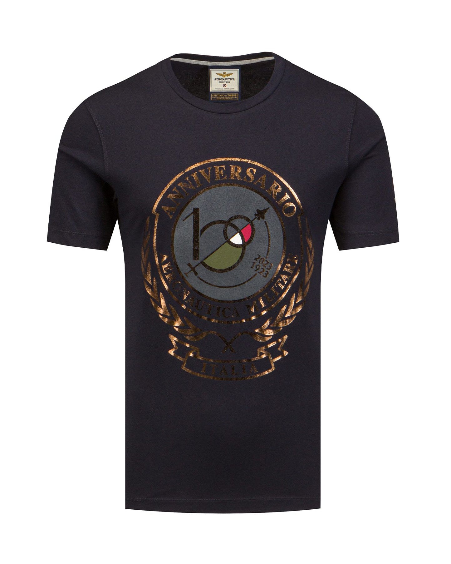 Aeronautica Militare t-shirt centenario maglia Uomo Blu, girocollo, cotone, manica corta 