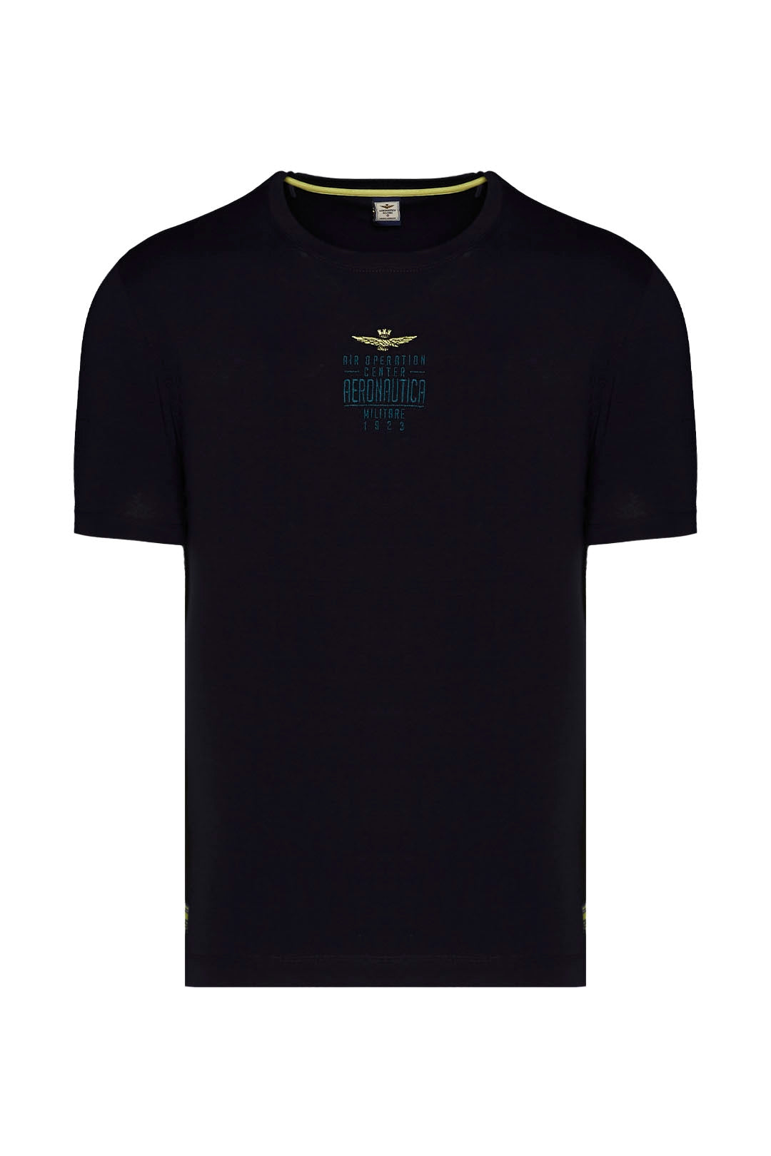 Aeronautica Militare t shirt blu uomo mezza manica con logo centrale in cotone